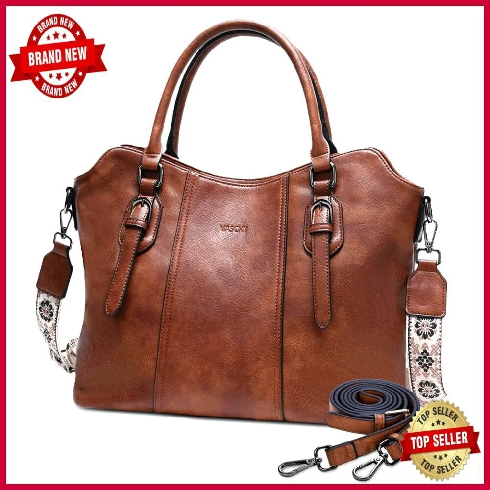 Vegan Leather Hobo Purse with Crossbody Strap, Top Handle Satchel Shoulder Bag
